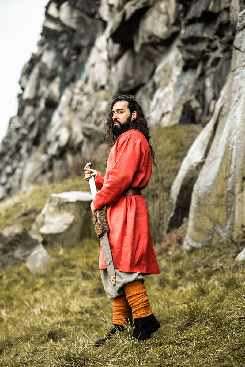 Vikingatunika Halvar, linne, röd