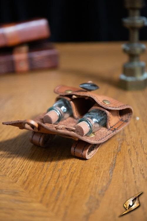 Potion holder with two bottles, brown