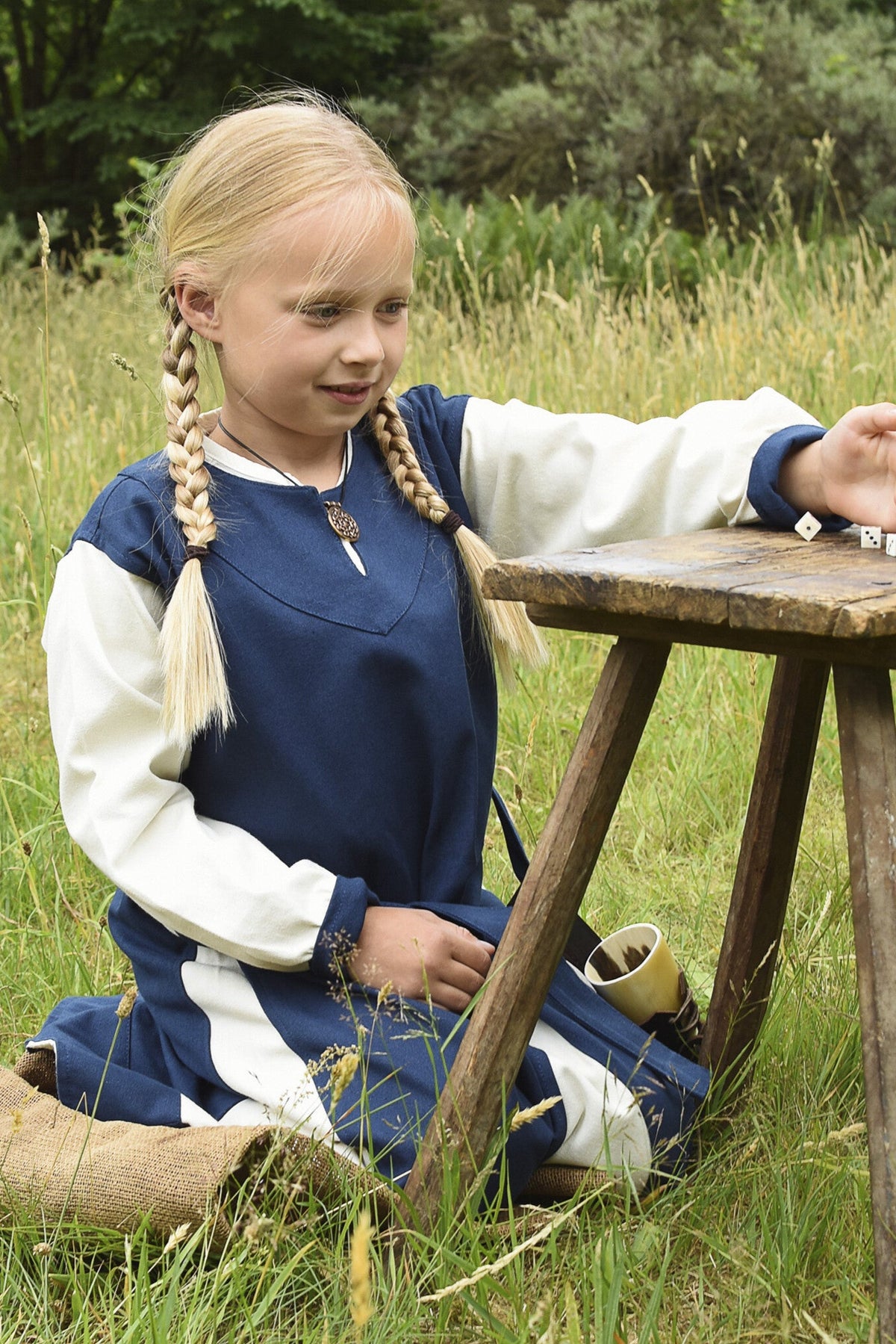 Girls dress Birka, blue-natural