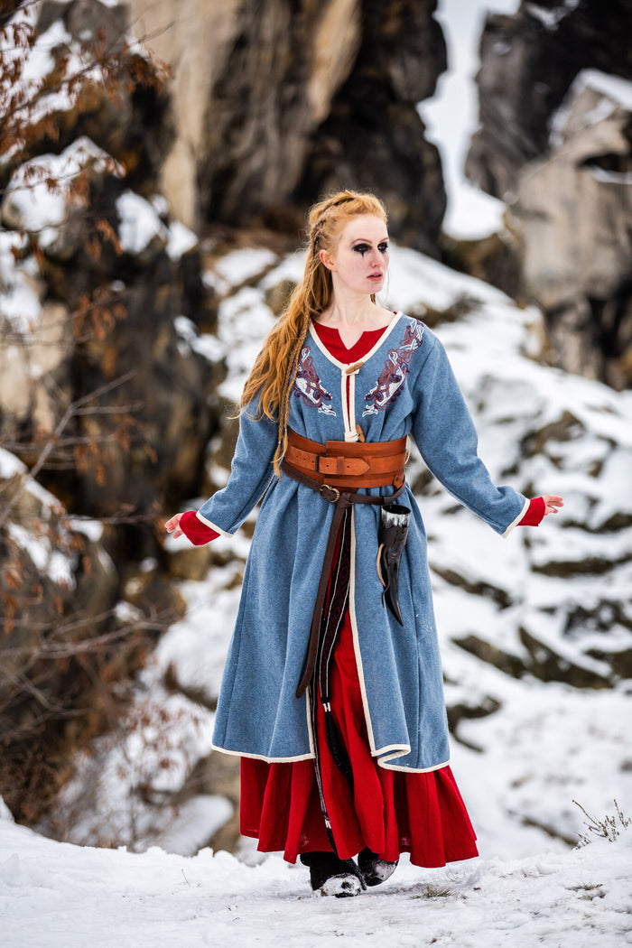 Viking kaftan Skadi, blue, wool blend
