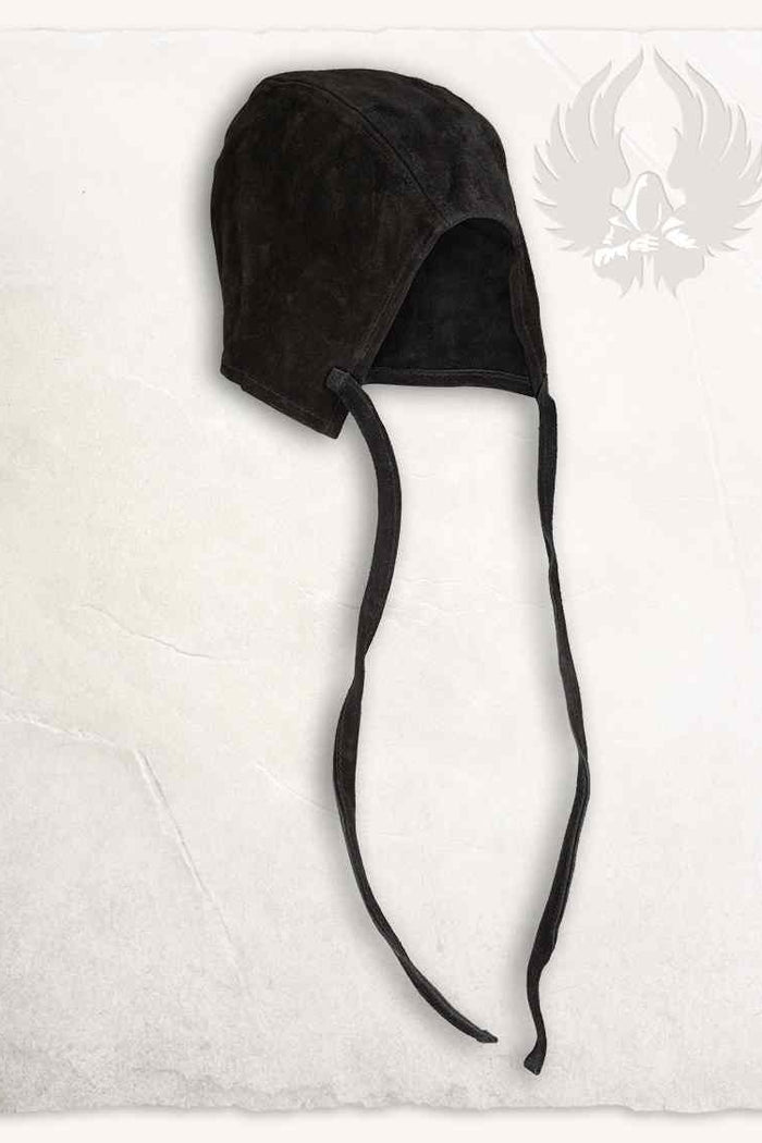 Medieval Coif Martinus, Suede Leather, Black