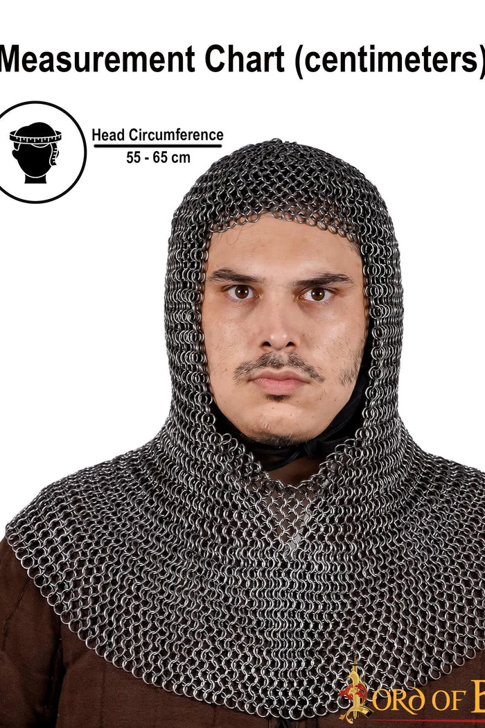 Chainmail coif, spring steel, butted round rings, 9 mm
