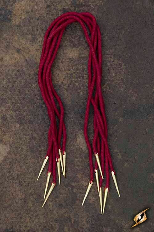 Tie laces with aiglets, set of 6, red