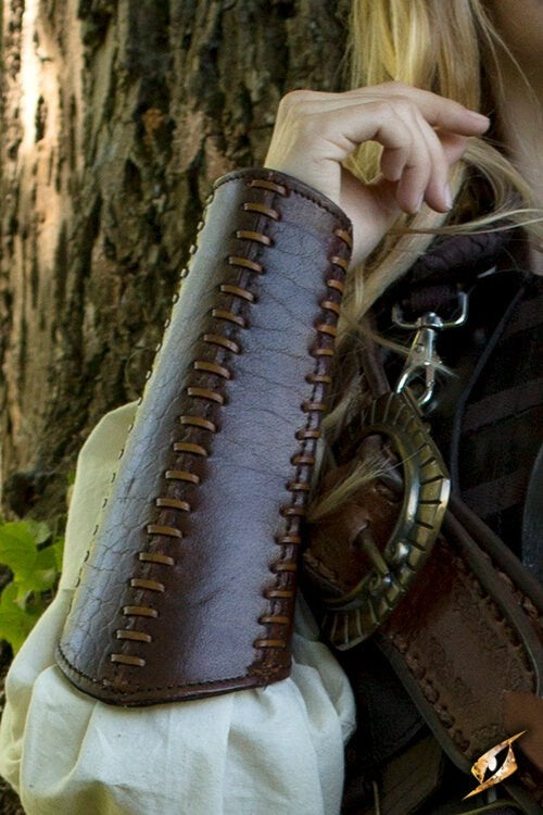 Battle leather bracers, forearm guards, brown