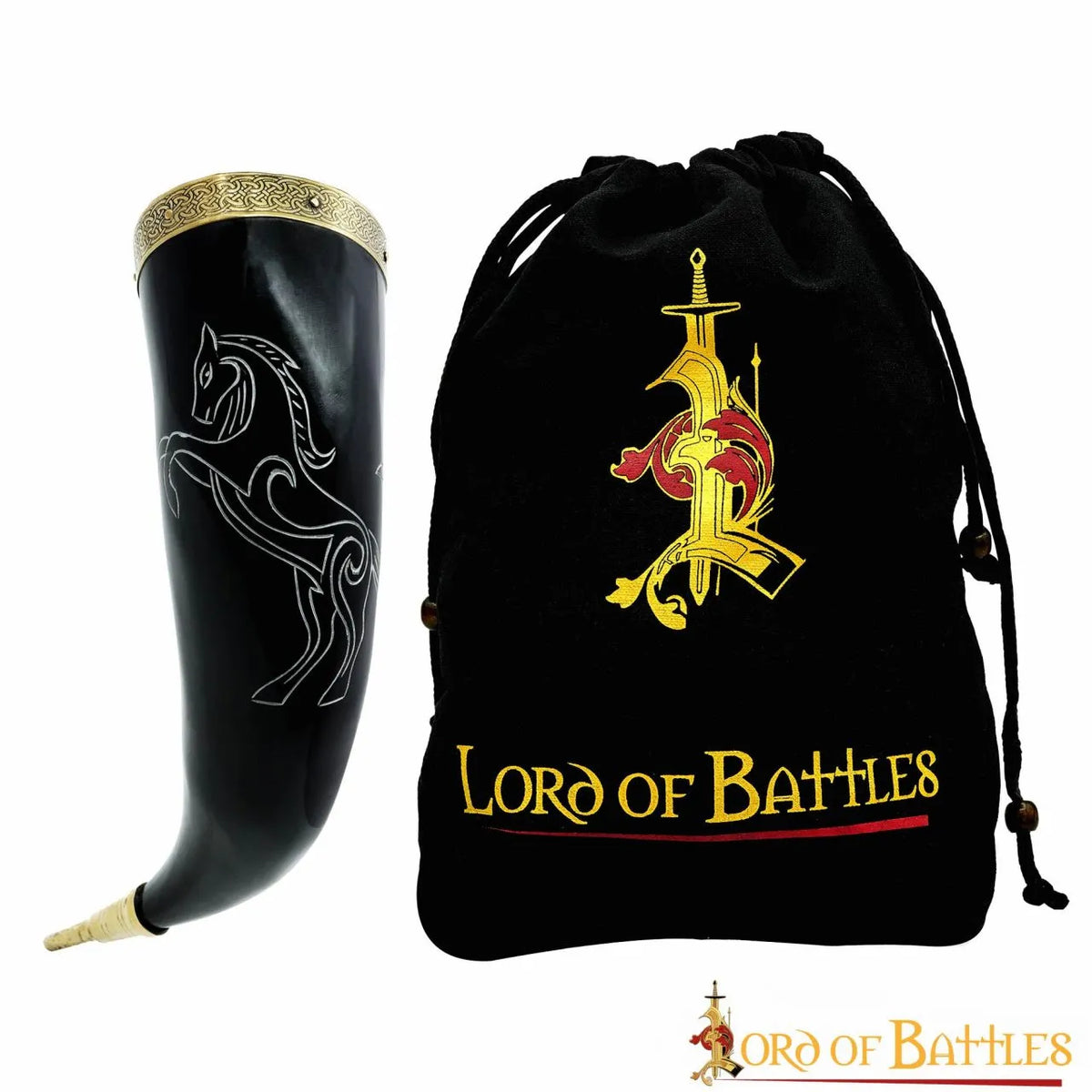Drinking horn horse goddess with brass batter, 300-350 ml