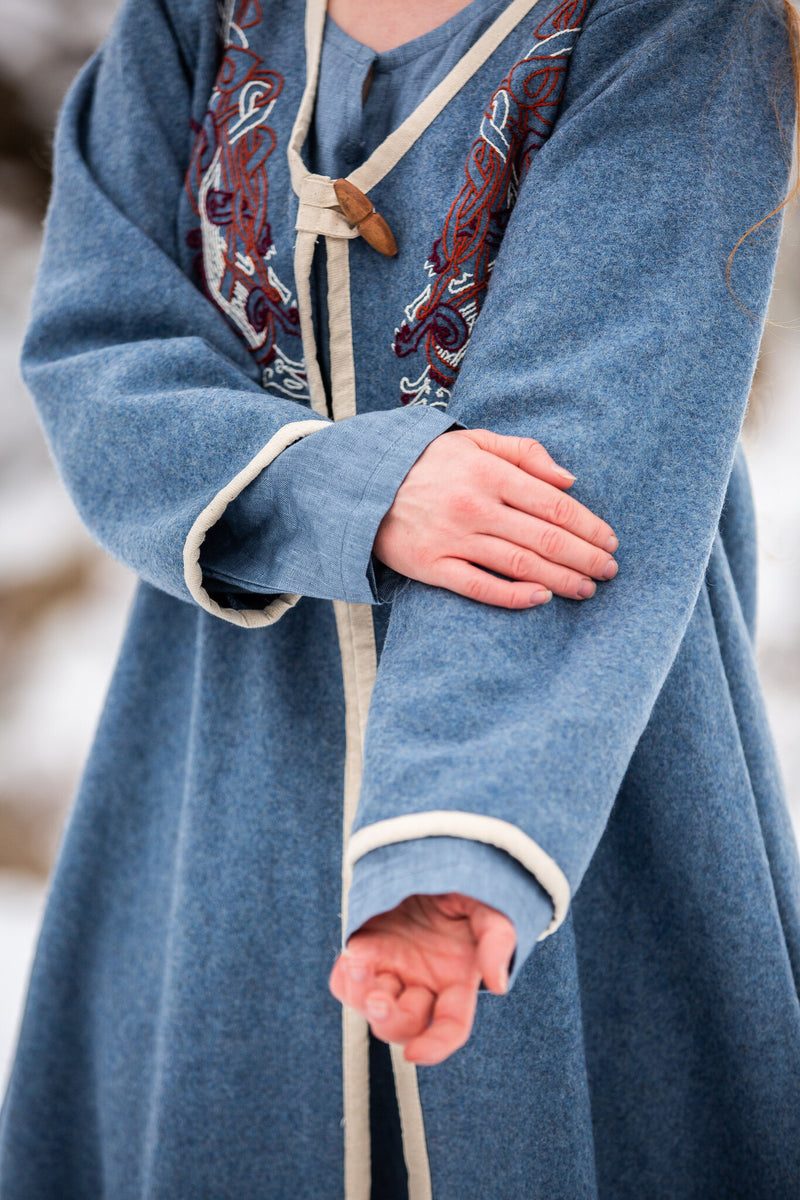 Wikinger Kaftan Skadi, blau, Wollmischung