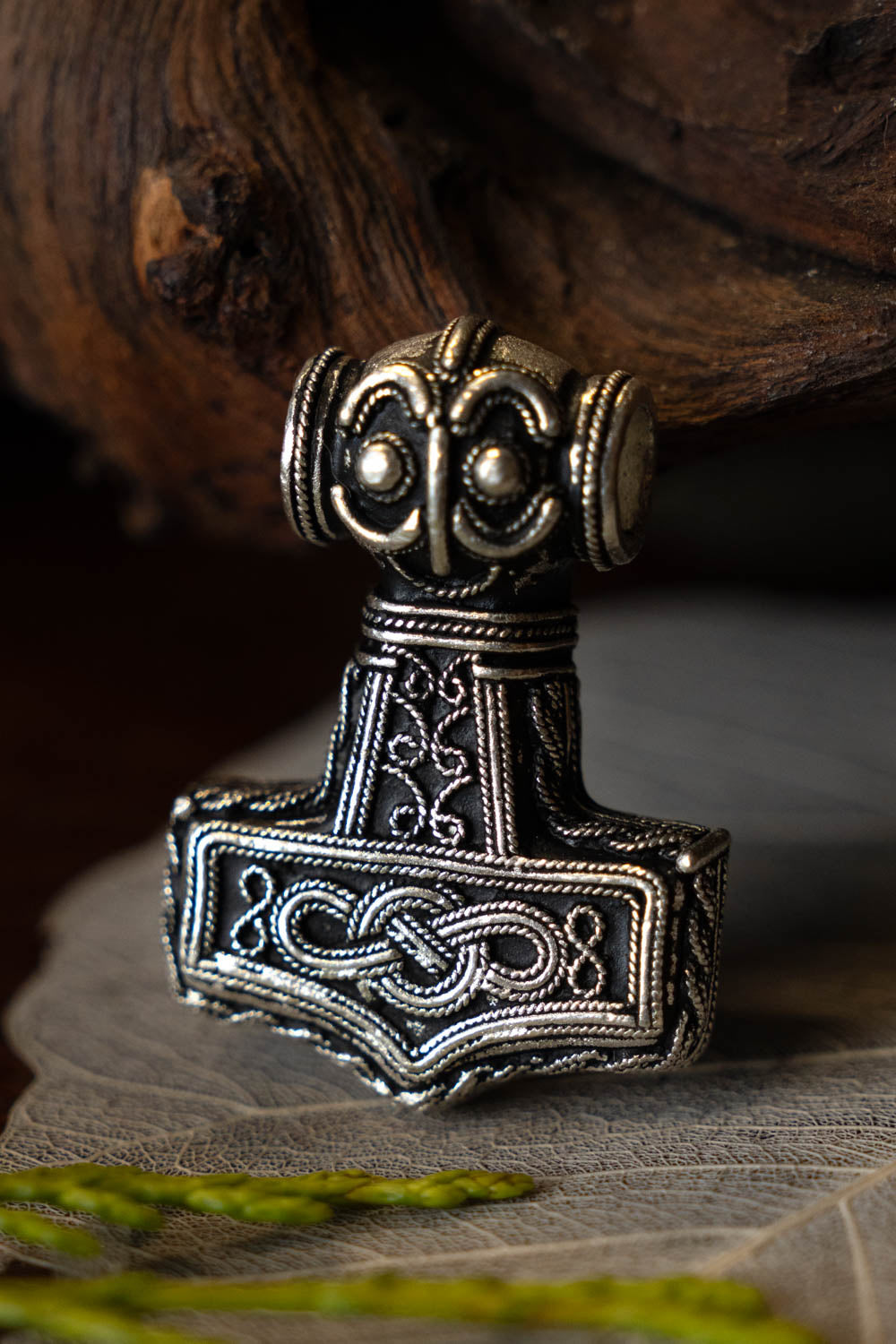 Viking Ödeshög Mjölnir with Knotwork, silvered bronze