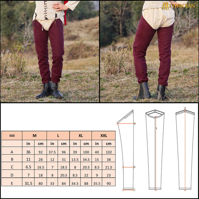 Medieval chausses, wool, dark red