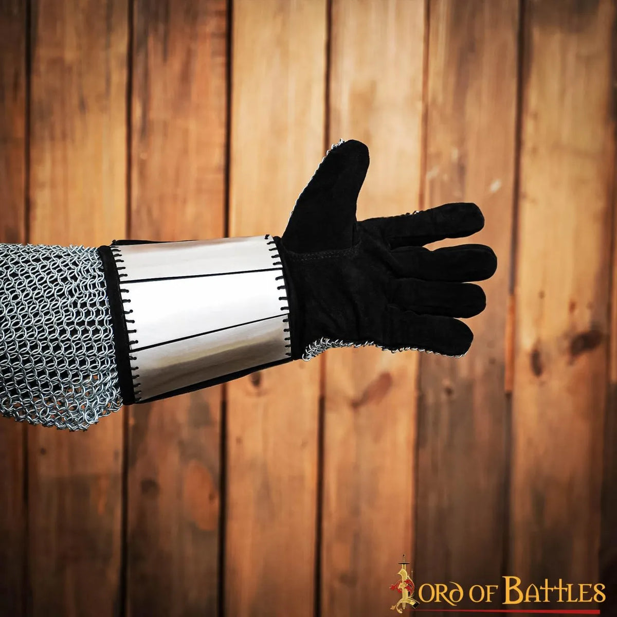 Chain mail gloves with steel plates, butted, 6 mm