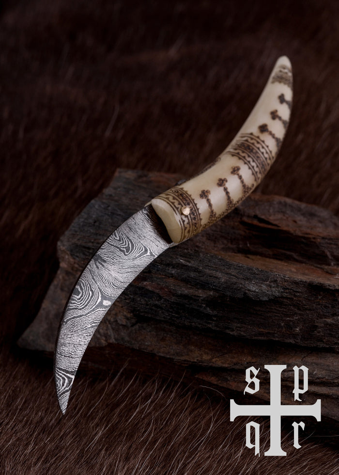 Viking folding knife damascus, semi-sharp