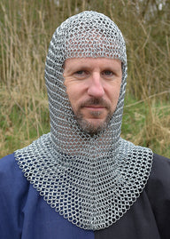 Chainmail coif with triangular neck, galvanised, 9 mm
