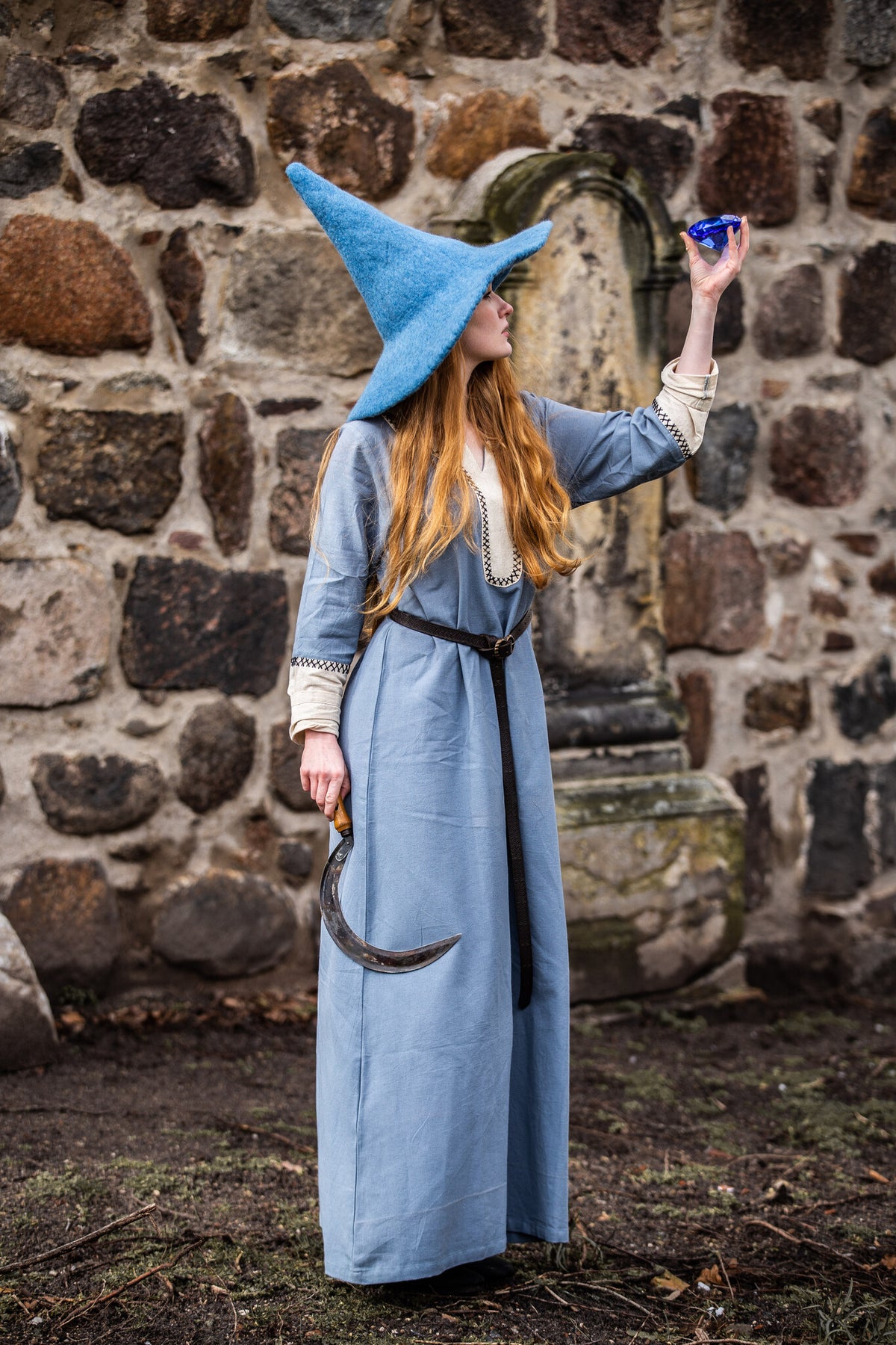 Witch hat, light blue, wool mix