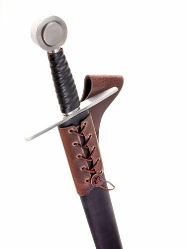 Leather sword holder with laces, brown