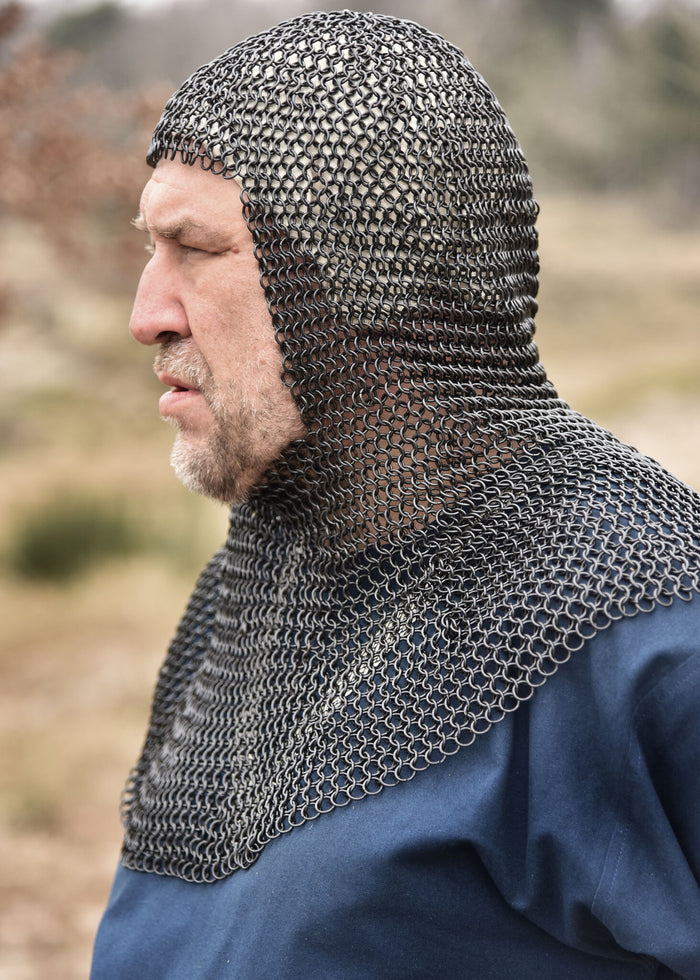 Chainmail coif with square neck, galvanized, 8 mm