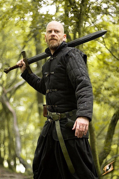 Medieval gambeson with straps, black