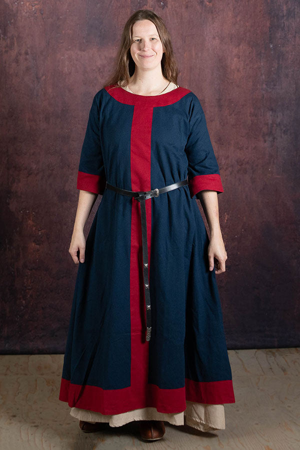 Carolingian dress Clotilde, dalmatica, blue-red