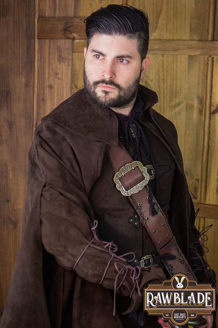Mandilion, musketeer cloak Agrippa, split leather, brown