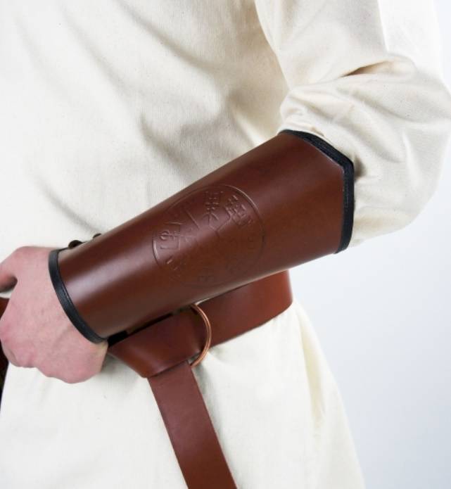 Vegvisir leather bracers, underarm guards, brown