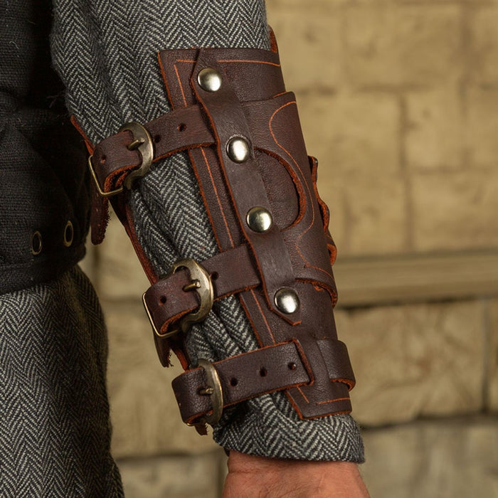Bracer Geralt for vials, forearm guard, brown, left