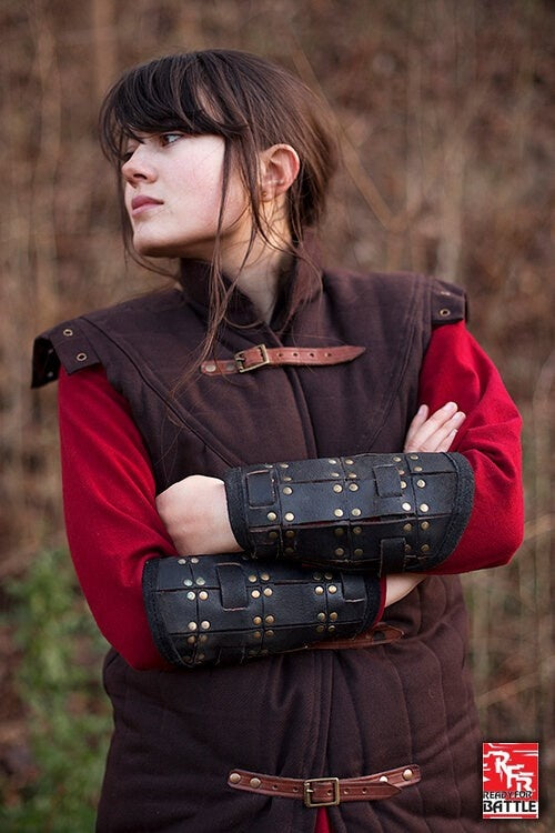 Fighter leather bracers, forearm guards, black