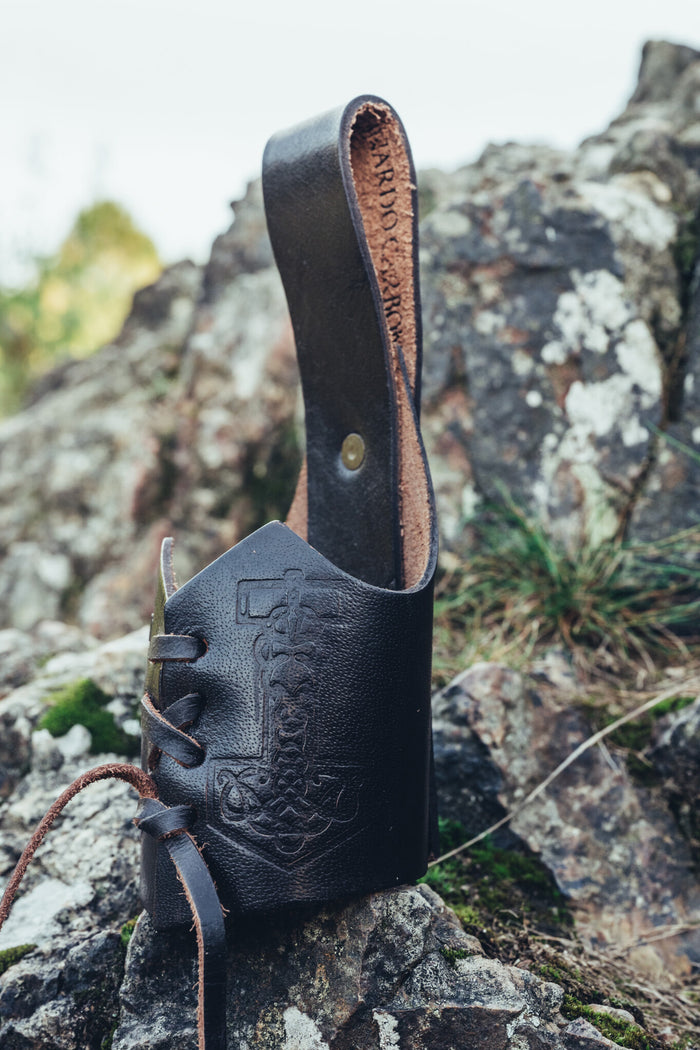 Drinking horn holder Thors hammer, dark brown
