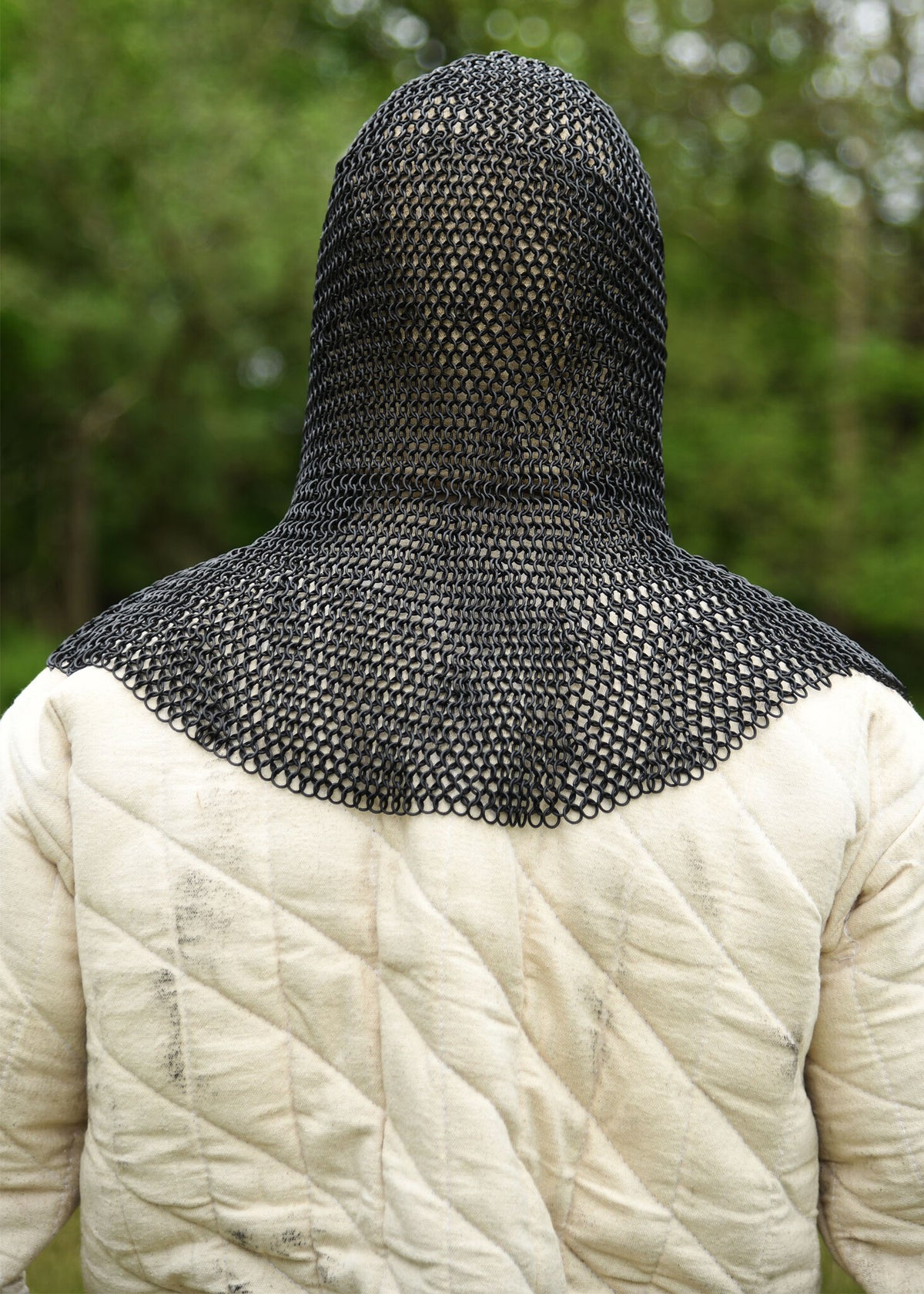 Chainmail coif with square ventail, bronzed, 8 mm
