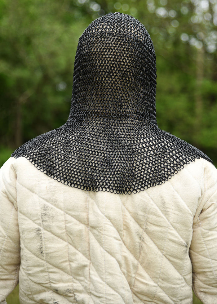 Chainmail coif with square ventail, bronzed, 8 mm