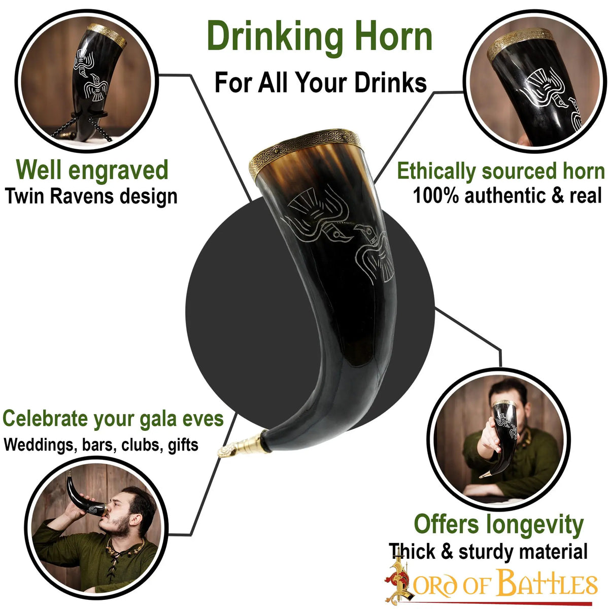 Engraved Odin drinking horn, 300-500 ml