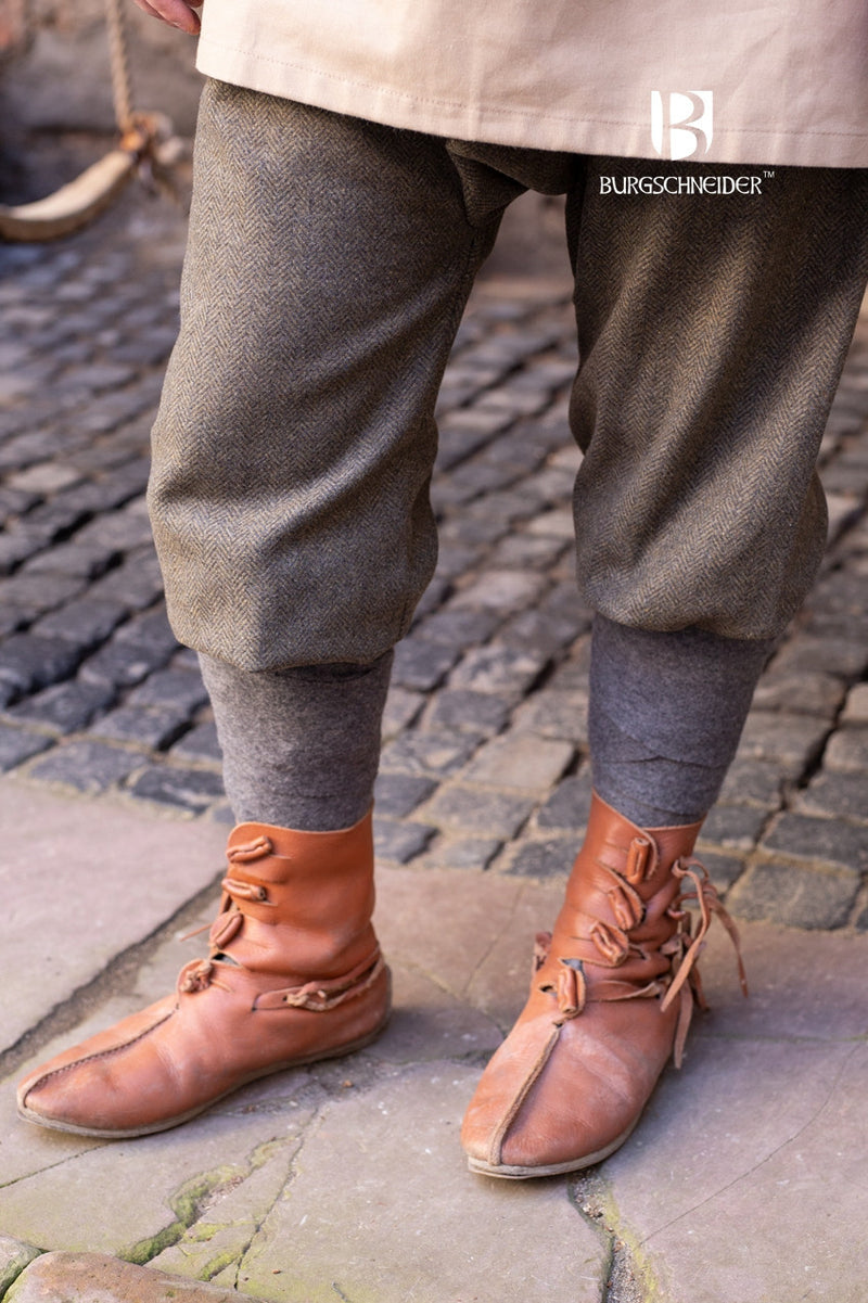 Vikingabyxor Ivar med fiskbensmönster, ullmix, olivgrå