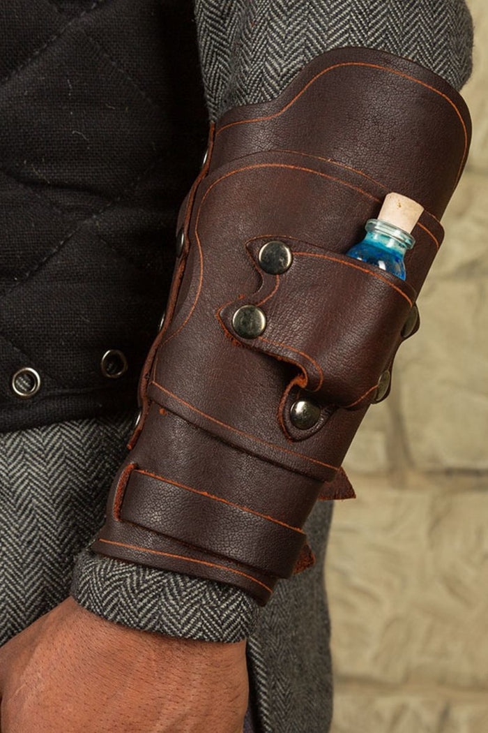 Bracer Geralt for vials, forearm guard, brown, left