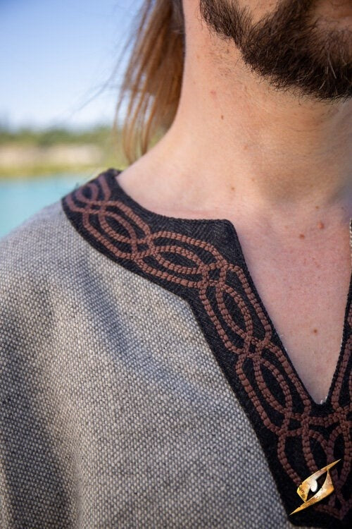 Viking tunic Hilmar, fishbone, gray, wool blend