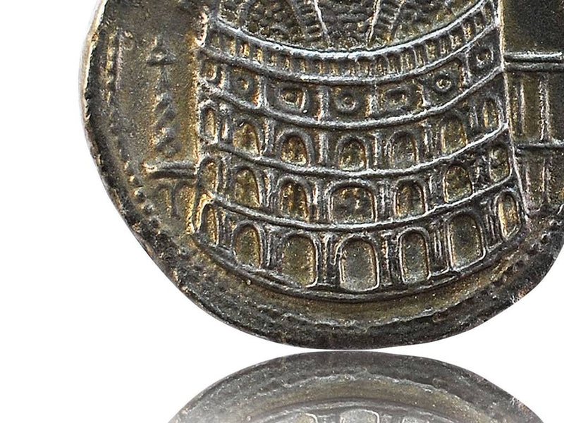 Roman coin opening Colosseum