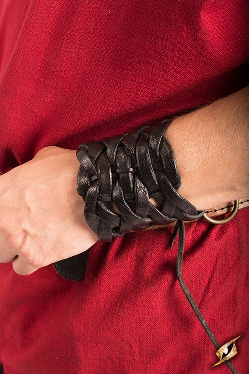 Braided bracelet, black, leather