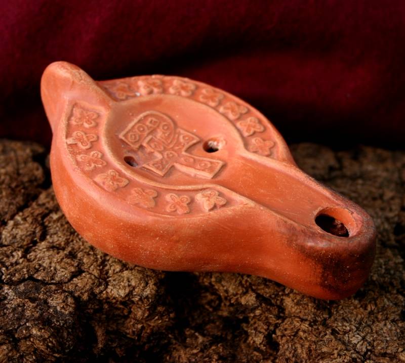 Roman oil lamp with Chi-Rho cross