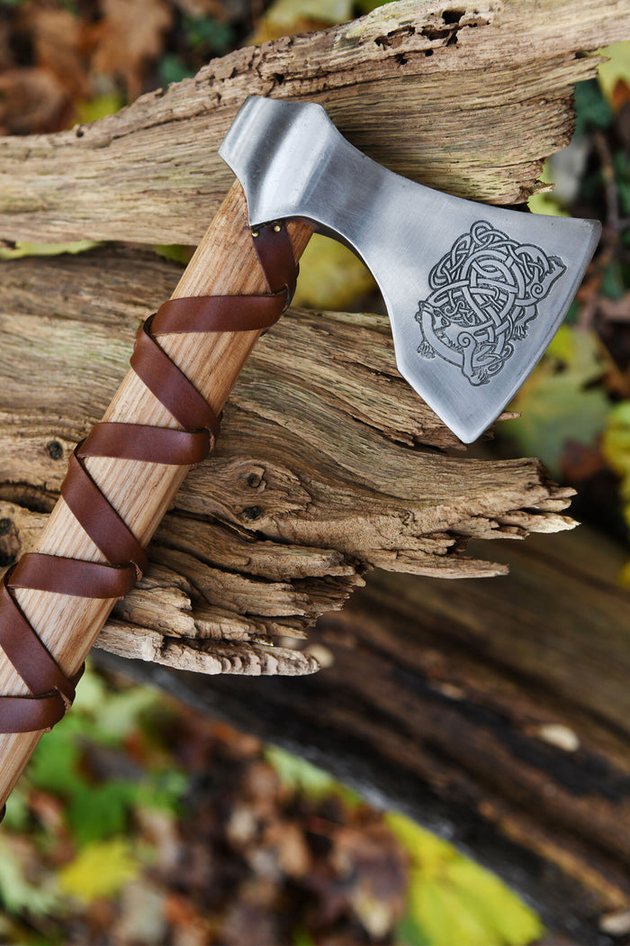 Viking axe, type E, engraved, semi-sharp