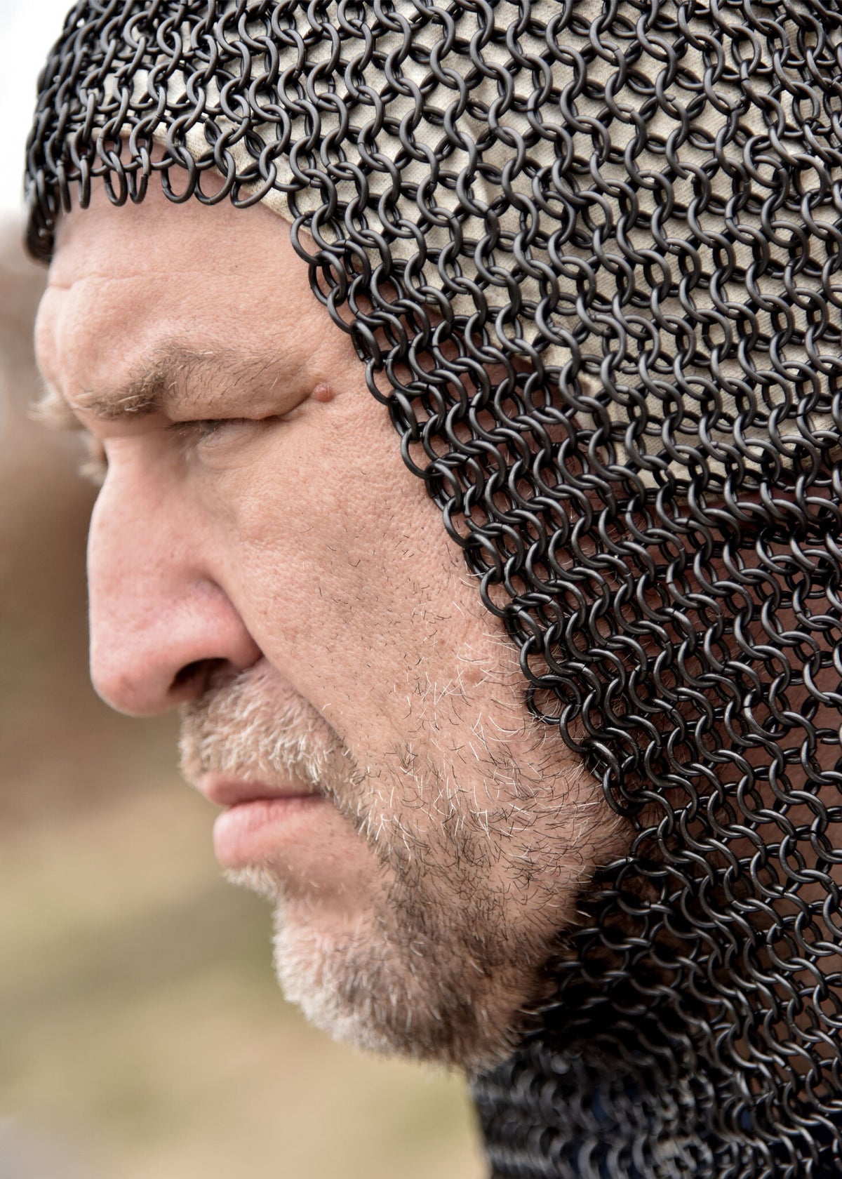 Chainmail coif with square neck, galvanized, 8 mm