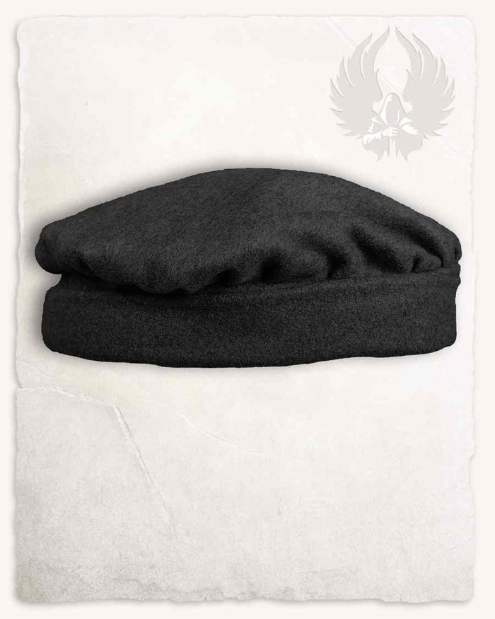 Late medieval cap Armin, black, wool blend