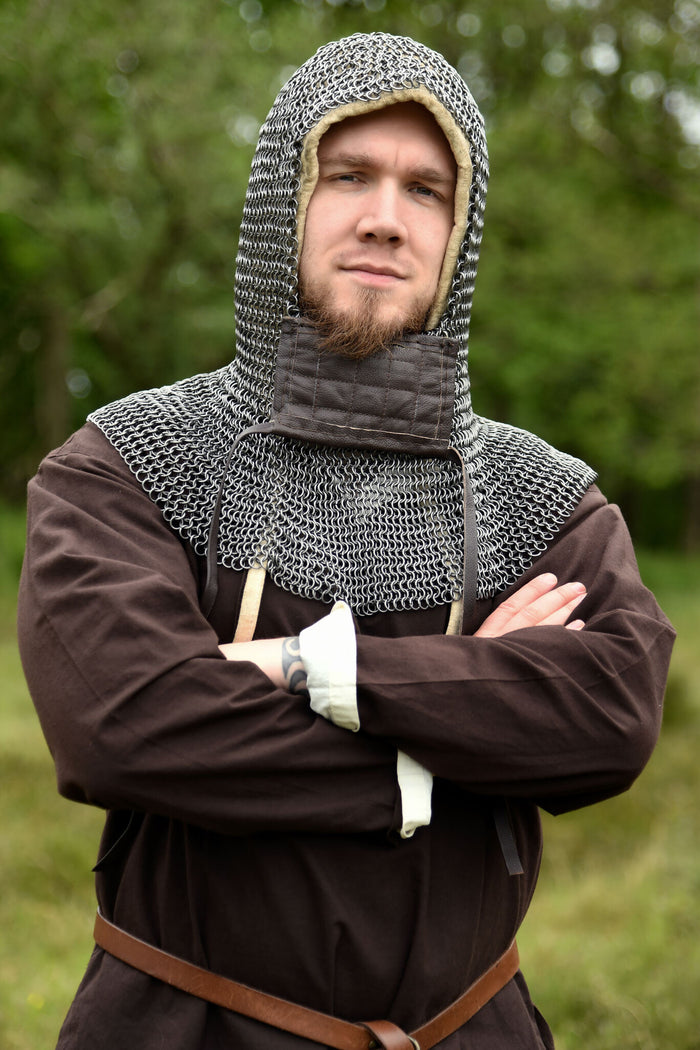 Chainmail coif with square ventail, untreated, 8 mm