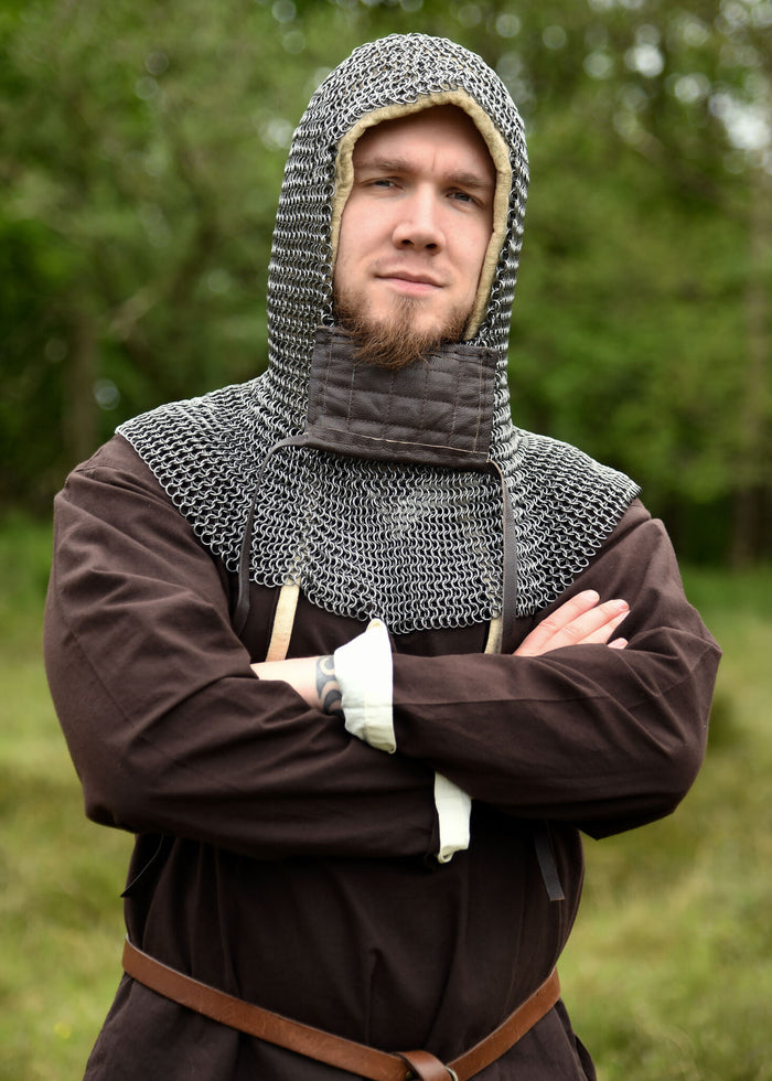 Chainmail coif with square ventail, untreated, 8 mm