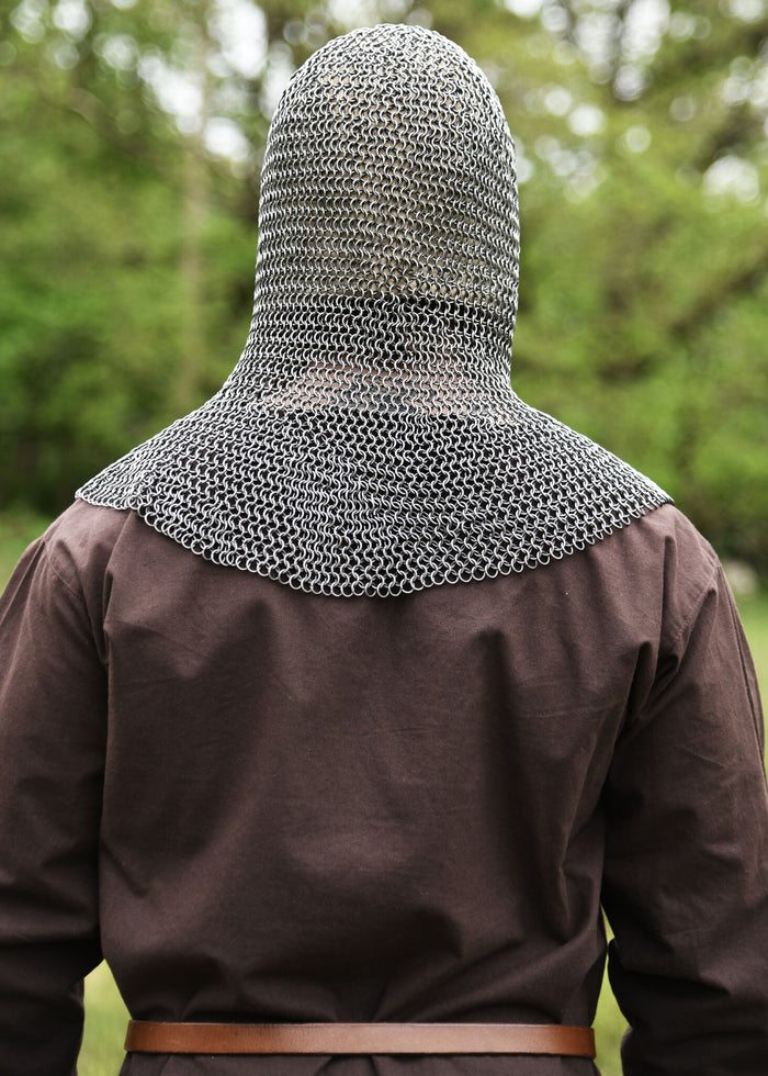 Chainmail coif with square ventail, untreated, 8 mm