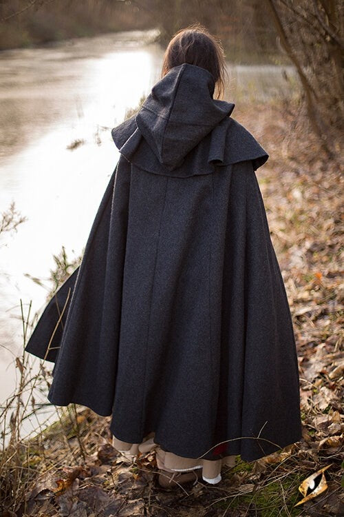 Medieval hooded cloak Thomas, grey, wool mix