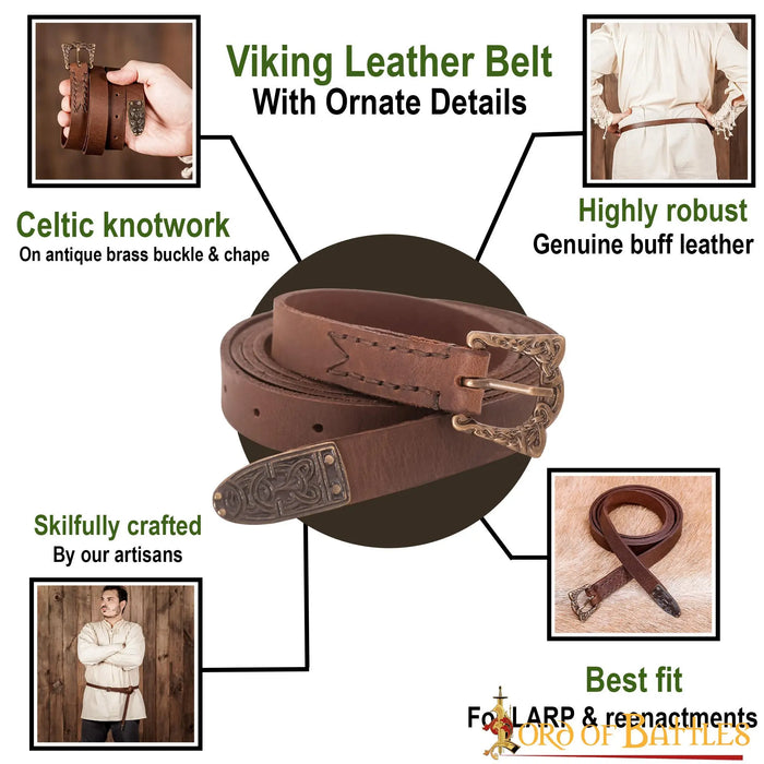 Viking belt Leif, 130 cm, brown