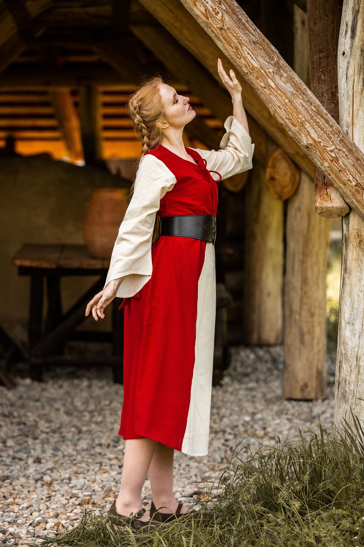 Dress Belle, red-cream