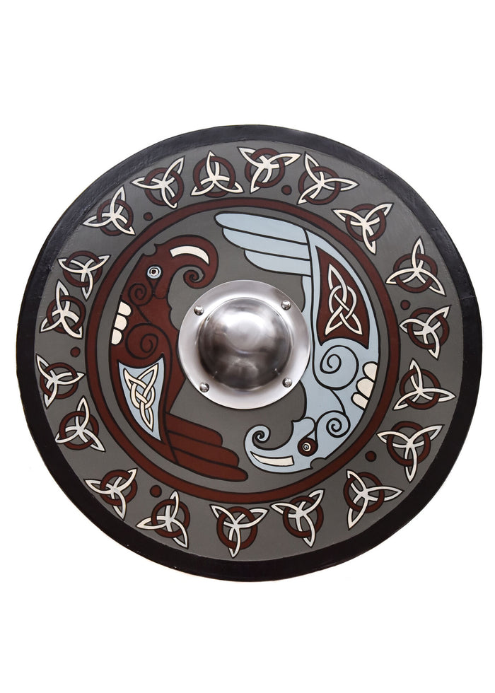 Viking shield with ravens and triquetras