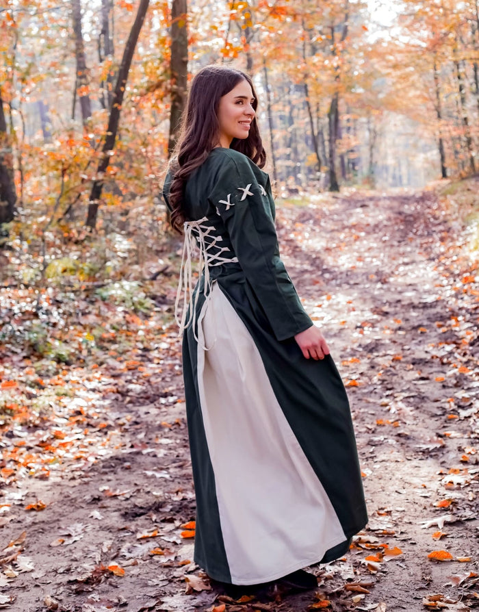 Medieval dress Larina, green-naturel
