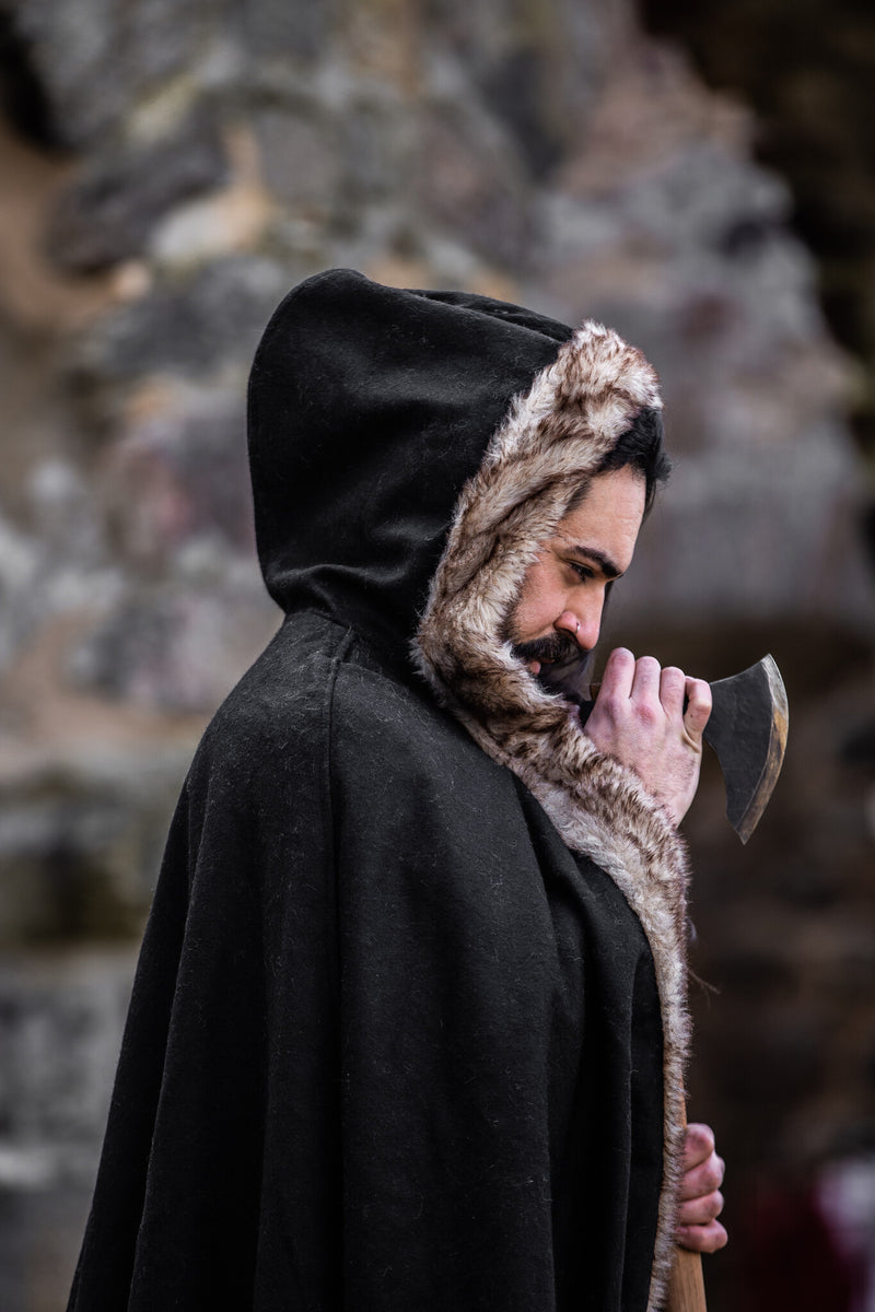 Wikinger Mantel Fjell, schwarz, Wollmix