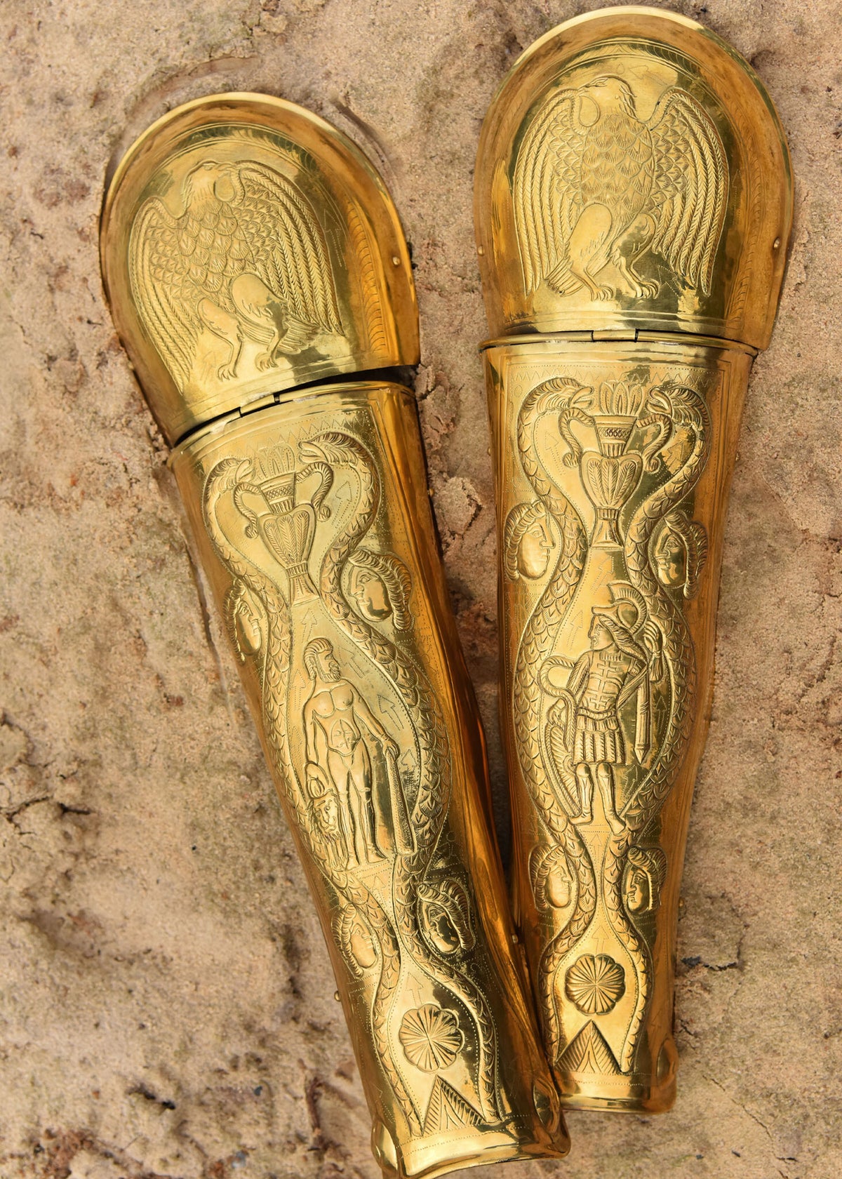 Praetorian Guard greaves, ocrae, brass, 1–1.2 mm