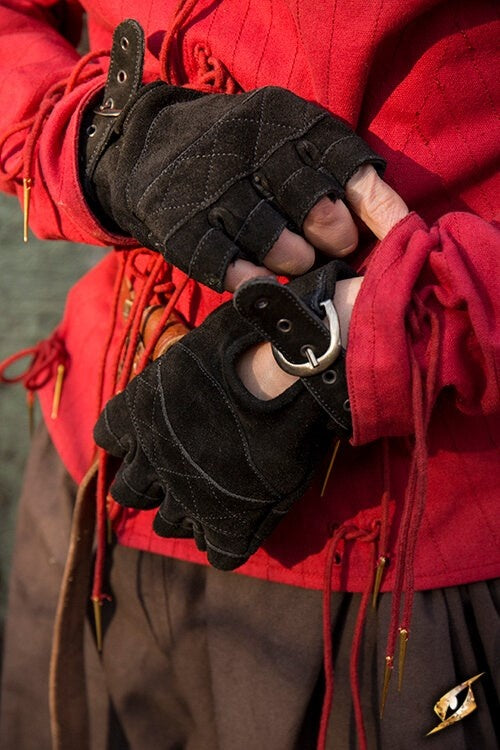 Suede leather fingerless gloves, black