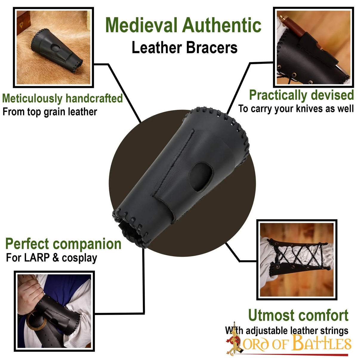 Leather bracer with knife holder, brown