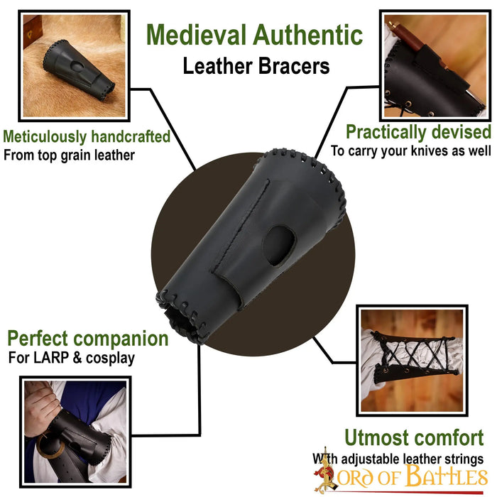 Leather bracer with knife holder, brown